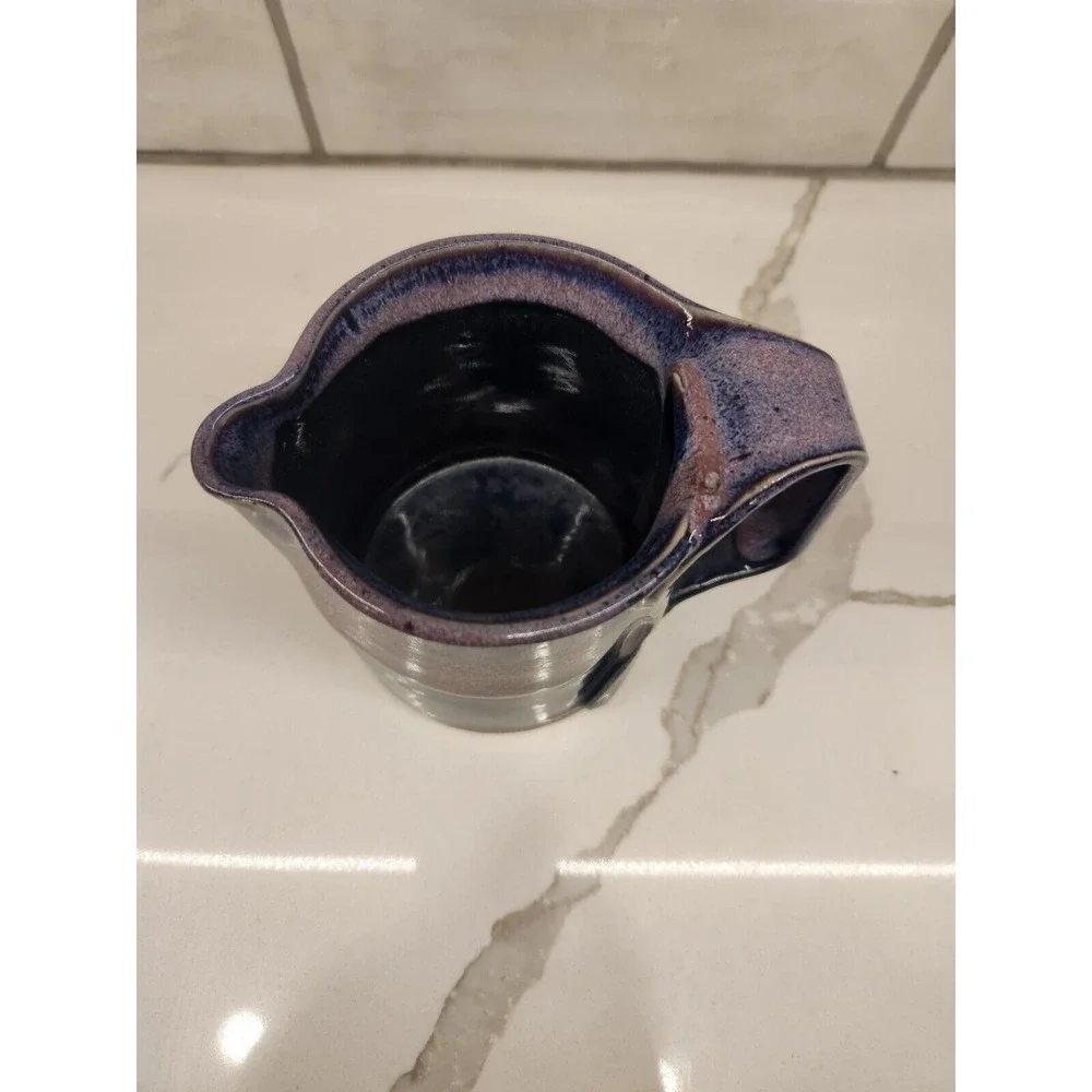 Vintage 1988 Bay Pottery‎ Virginia Blue Lavender Drip Glaze Creamer